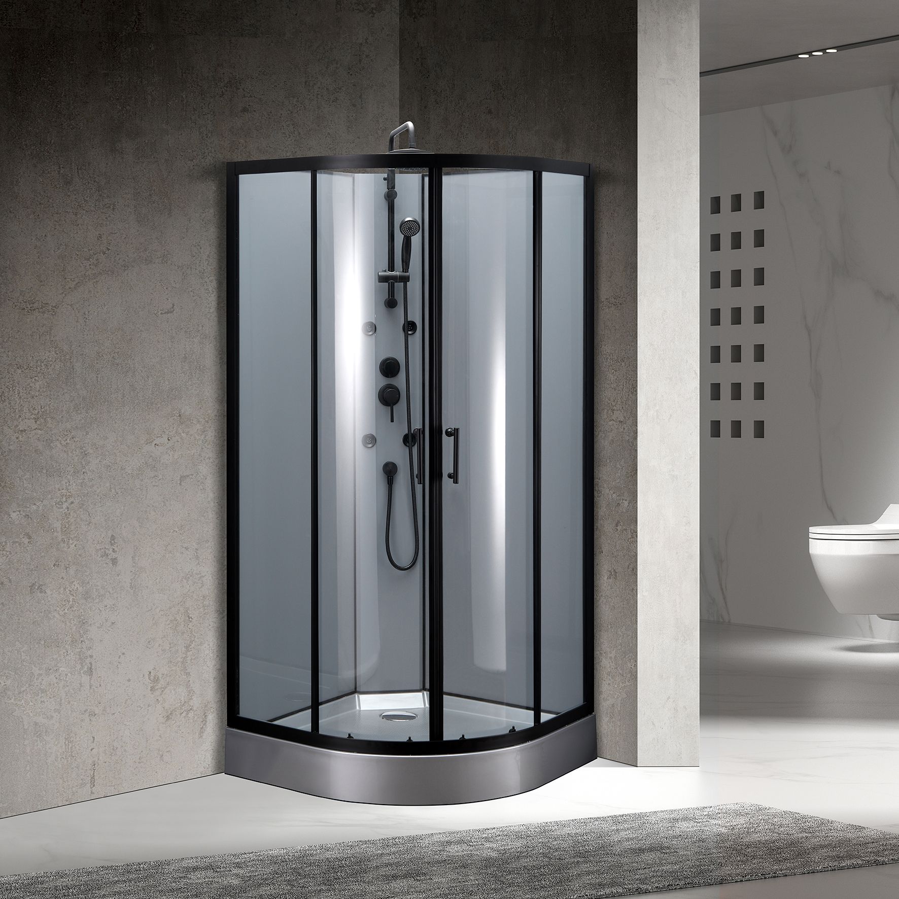 Cabina de dus hidromasaj, semirotunda, neagra, 90 x 90 x 225 cm  GoodHome Onega