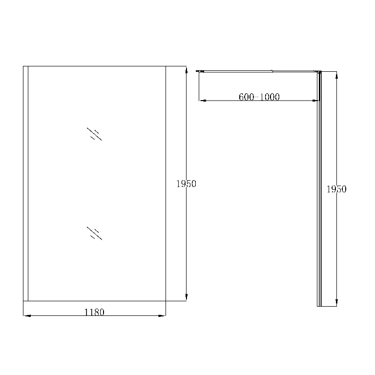 Perete de dus walk-in GOODHOME Ledava, 195 x 120 cm, sticla, transparent si negru