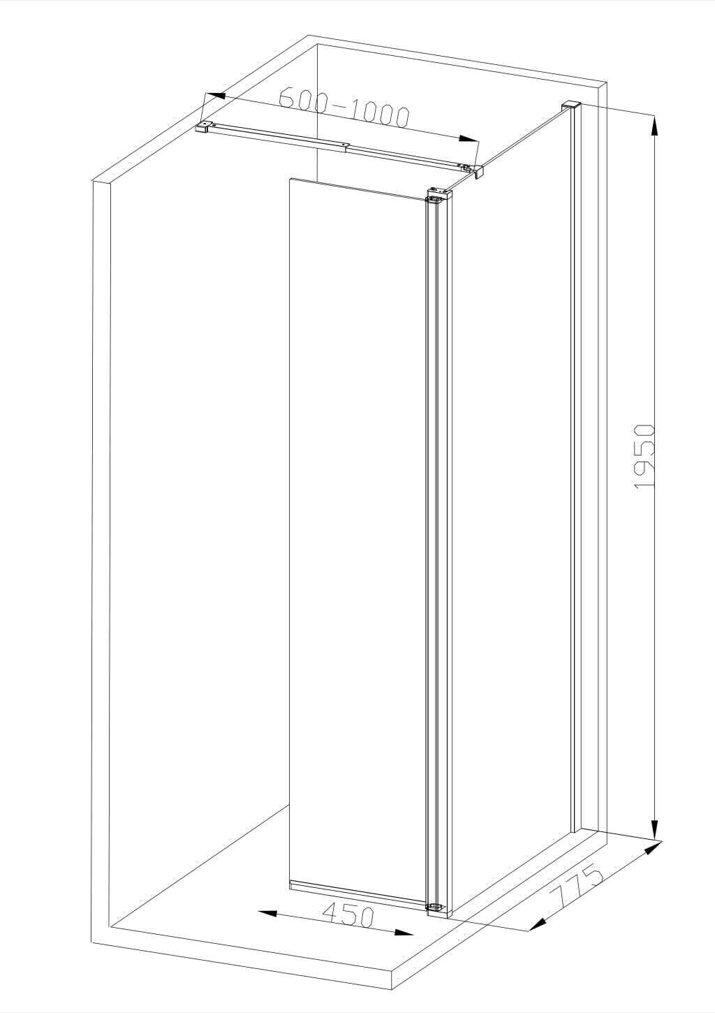 Cabina de dus walk-in, 125 x 195 cm, sticla si aluminiu, transparent/negru