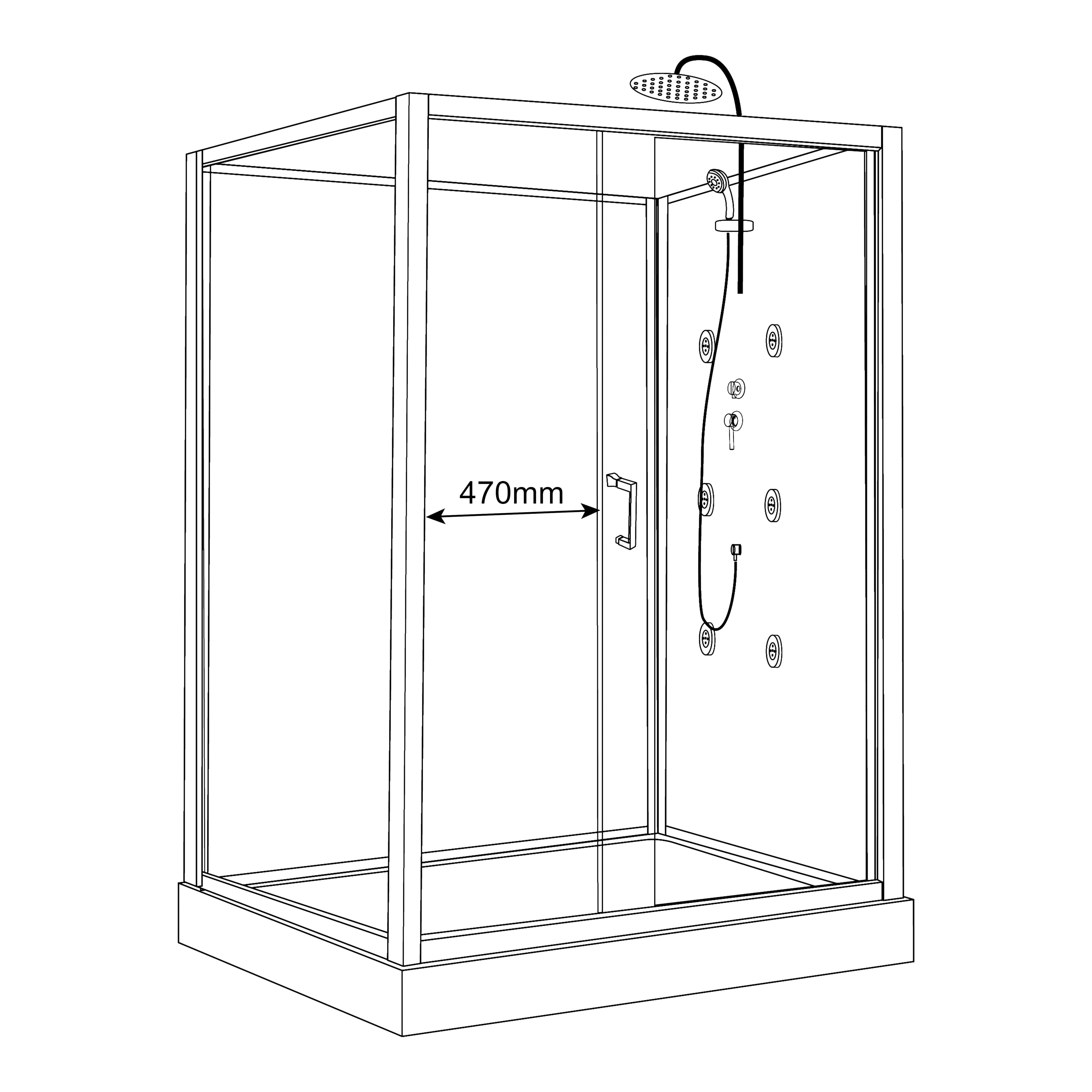 Cabina dus hidromasaj, joasa, dreptunghiulara, 80 x 120 x 225 cm  Sabina
