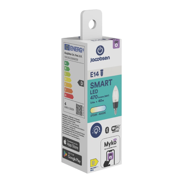 Bec LED, smart, E14, C35, 40 W, transparent  Jacobsen Myko