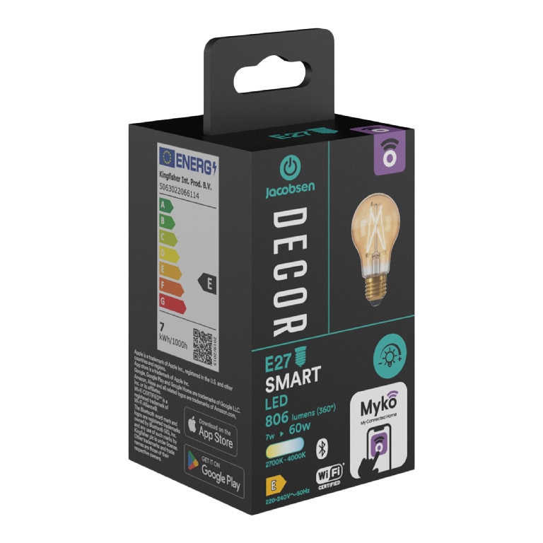 Bec LED, smart, E27, A60, 60 W, amber  Jacobsen Myko