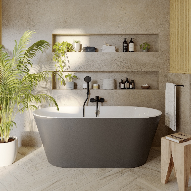 Cada baie freestanding GoodHome Huron, ovala, acril, 170 x 75 x 60 cm, negru