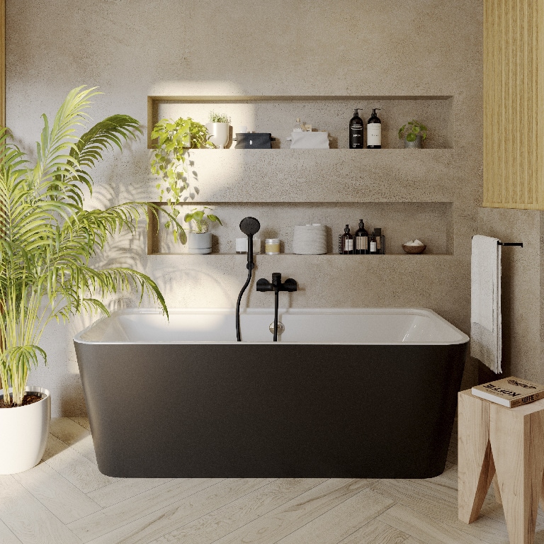 Cada baie freestanding GoodHome Nakina, dreptunghiulara, acril, 170 x 75 x 60 cm, negru