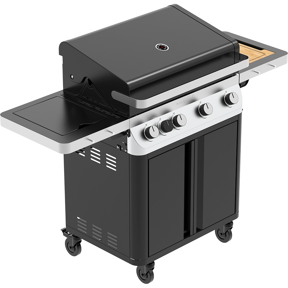 Grata pe gaz Goodhome Attaia 4.1, aprindere electronica, termometru, fonta, negru-argintiu