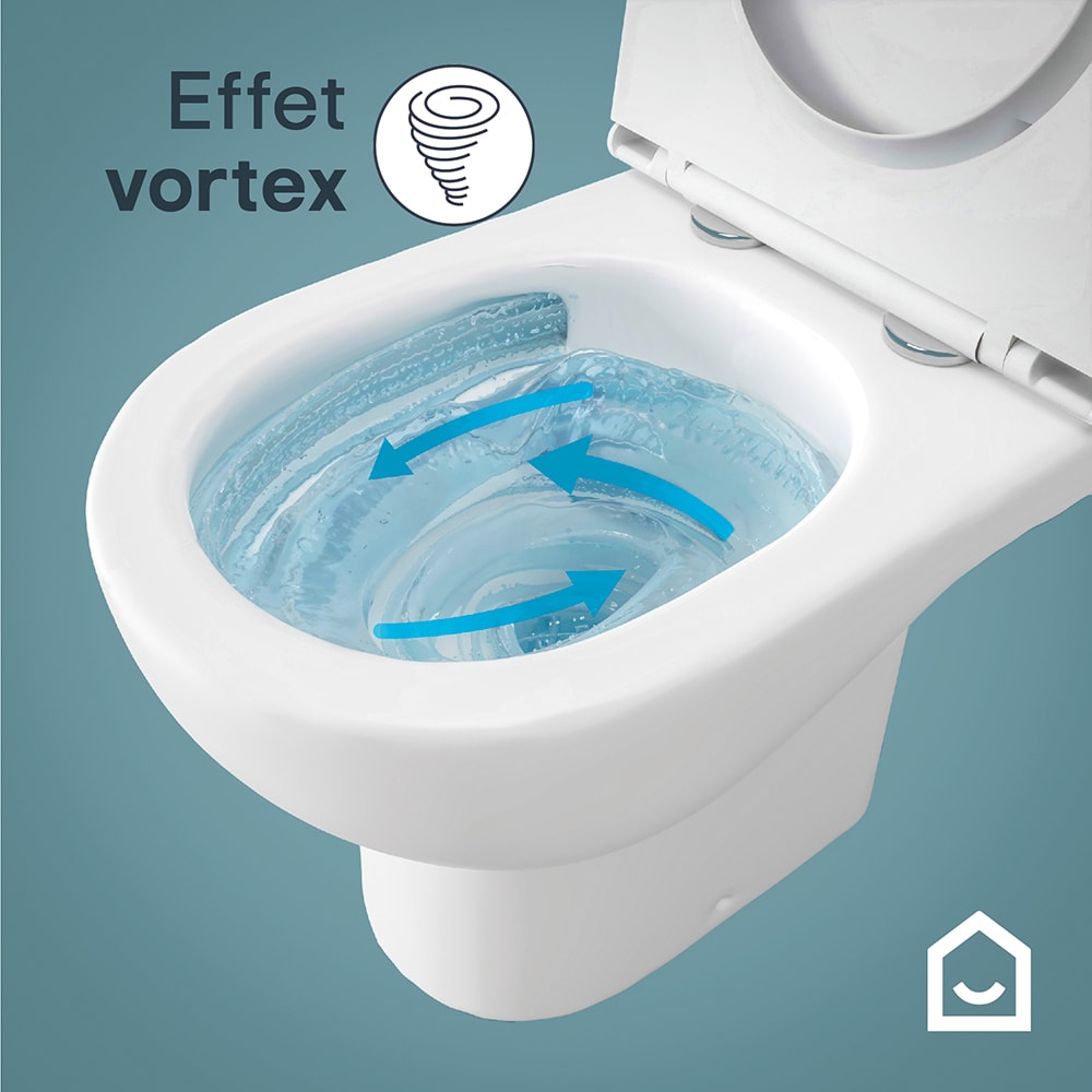 Set vas WC GOODHOME Cavally, ceramica, evacuare orizontala, rezervor 3/4.5 l, capac SoftClose, alb