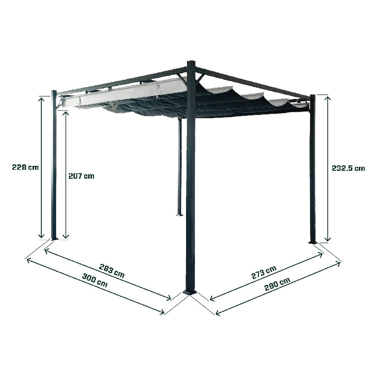 Pergola gradina KLIKSTROM Alize, otel, 300 x 300 x 232.5 cm, gri
