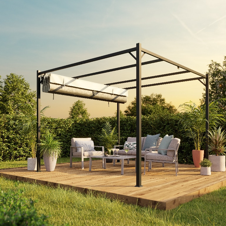 Pergola gradina KLIKSTROM Alize, otel, 300 x 300 x 232.5 cm, gri