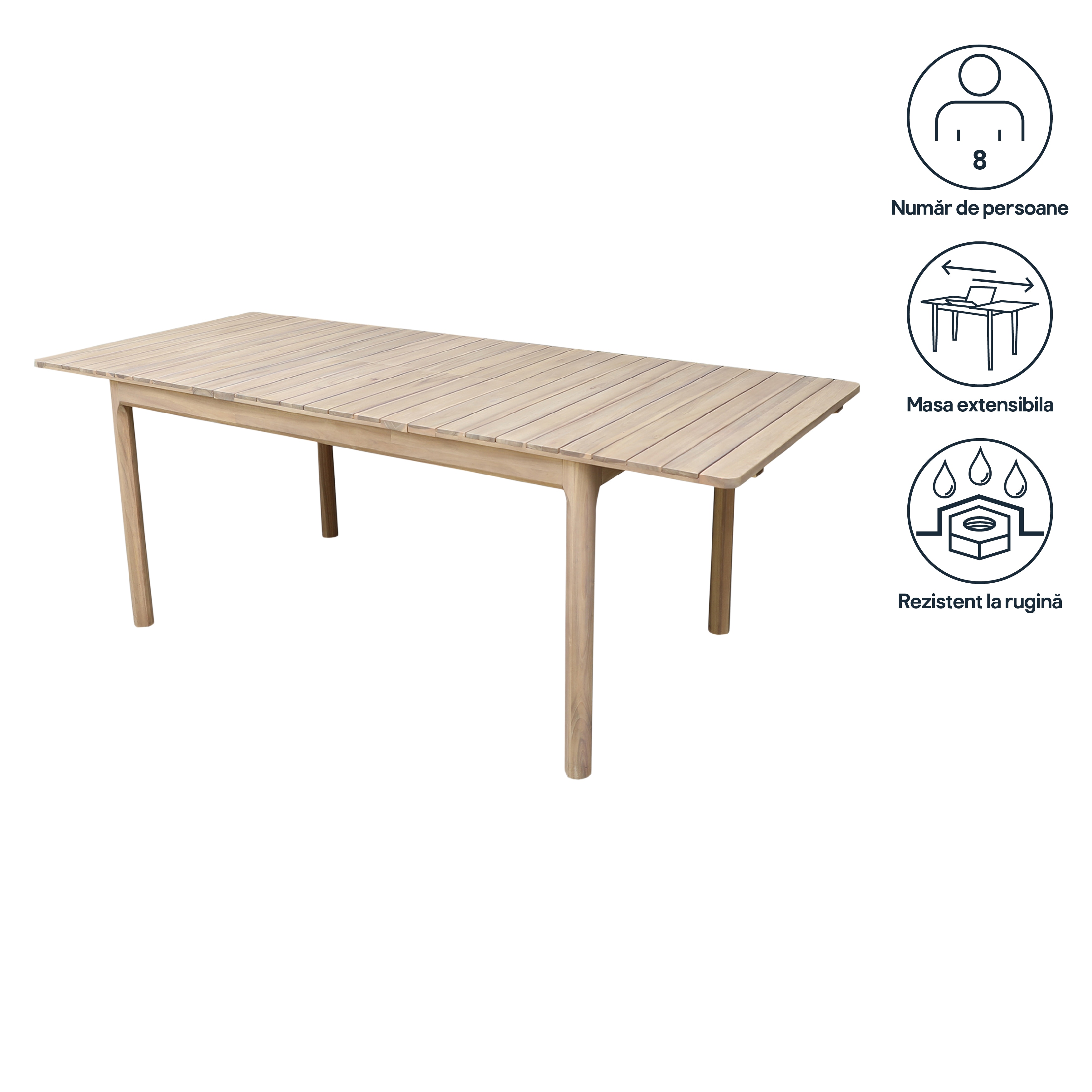 Masa extensibila pentru gradina Riveo, 150-200 cm x 90 x 75 cm, lemn de salcam, maro