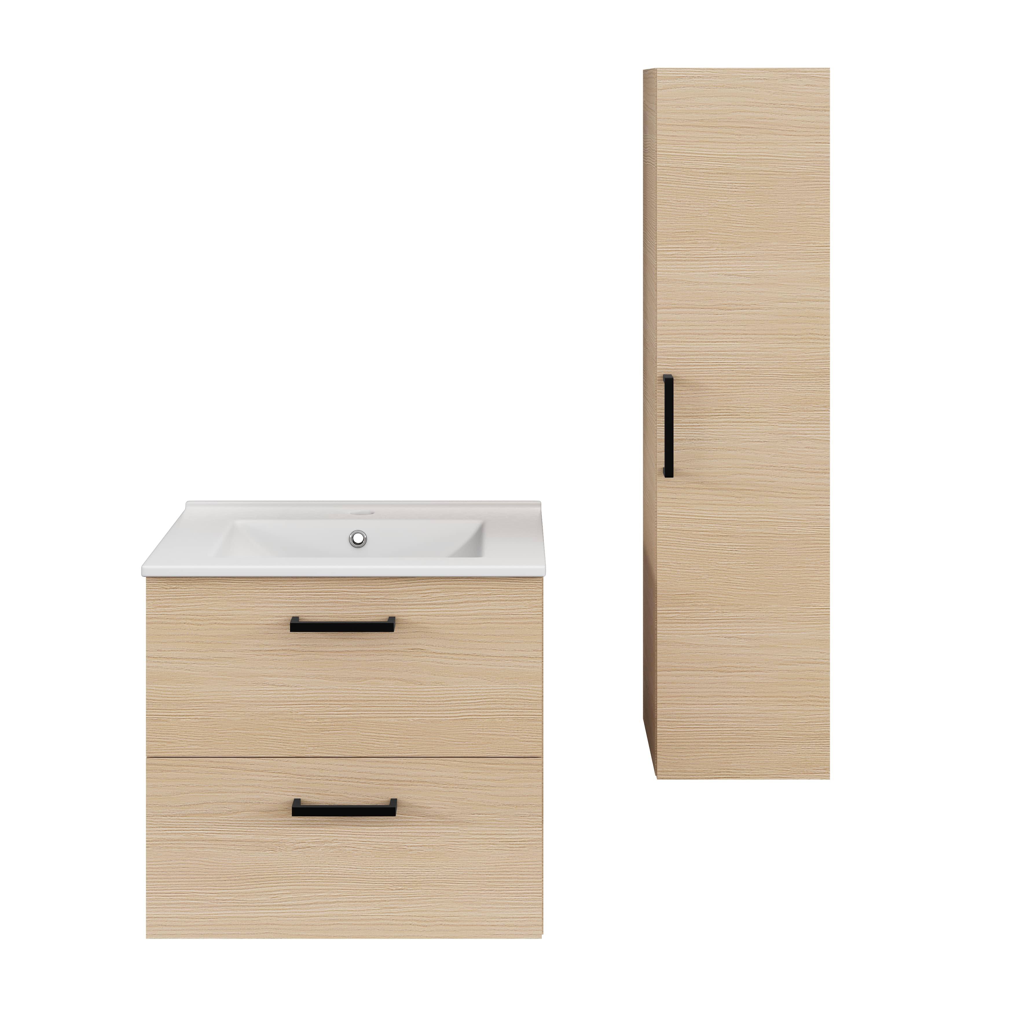 Baza pentru lavoar, suspendata, decor stejar, 60 cm Pyxis
