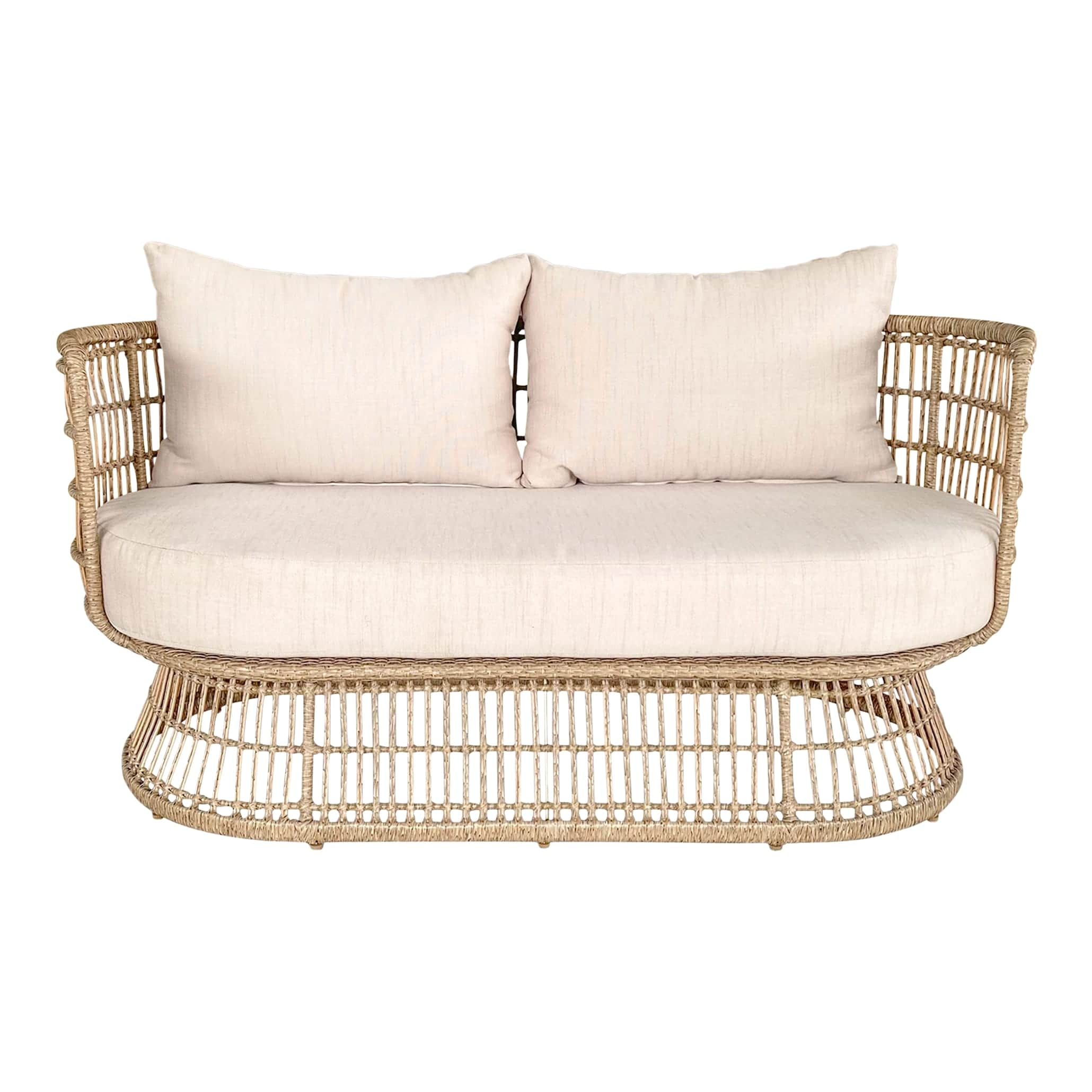 Set mobilier gradina/terasa GoodHome Palm, 2 fotolii + 1 canapea + 1 masa. 4 piese, crem