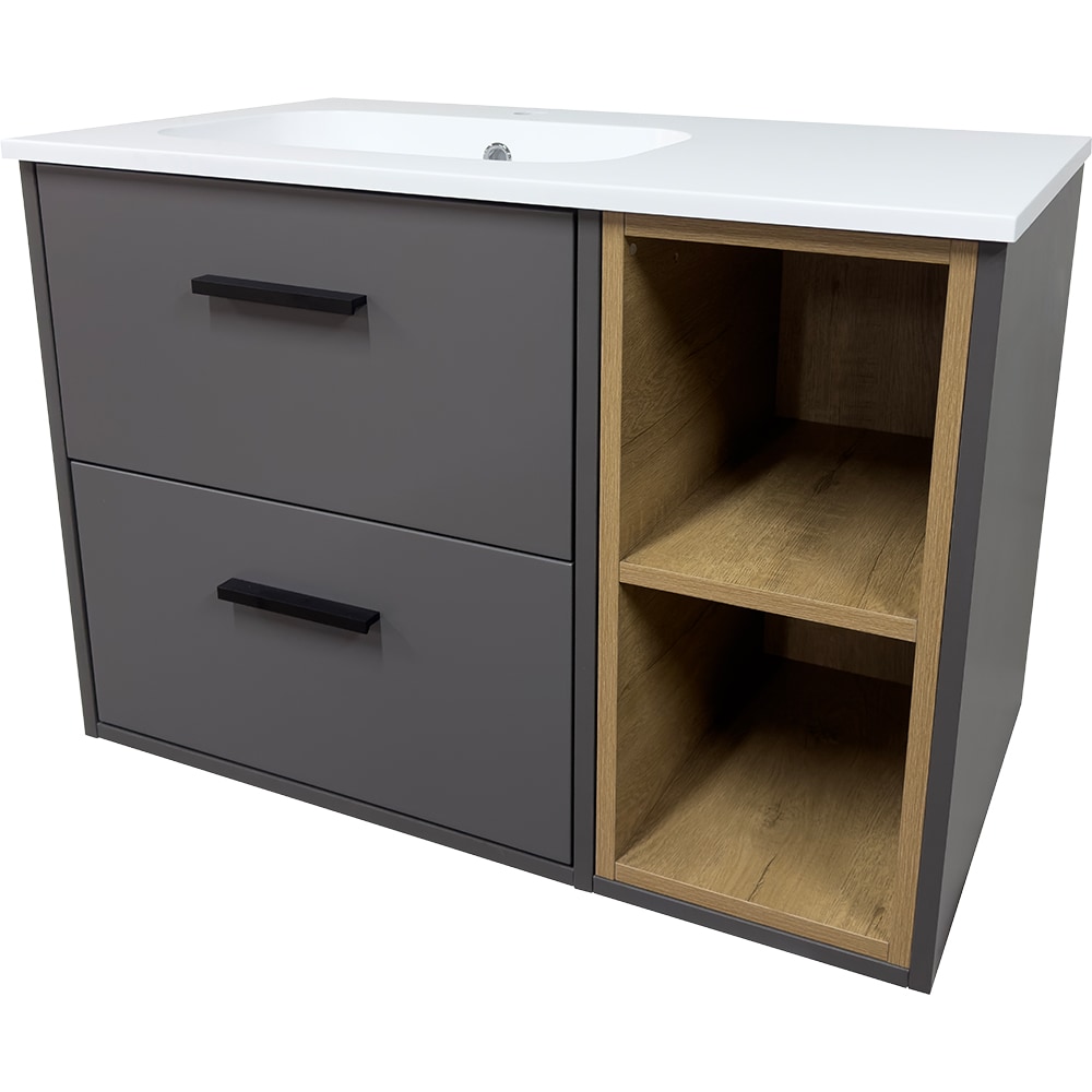 Set baza cu lavoar si oglinda Tolman, 80 cm, gri