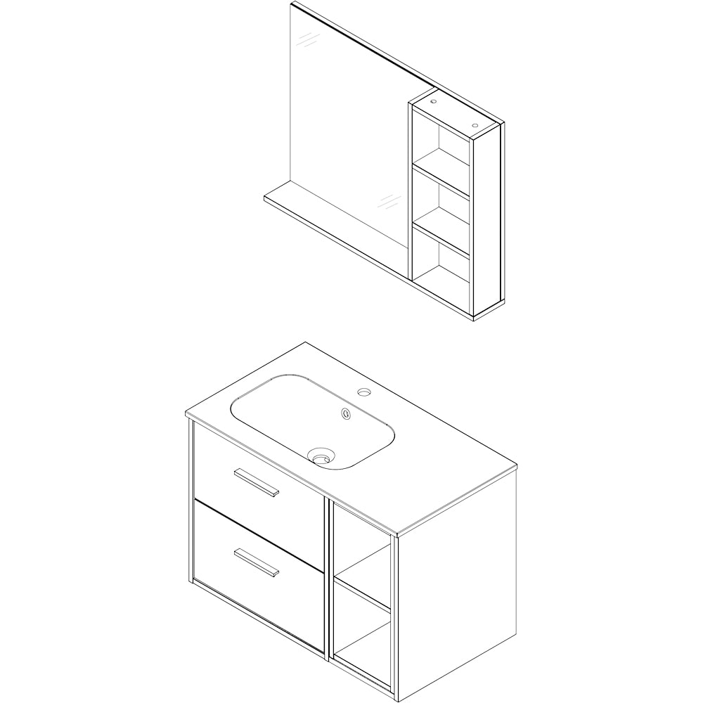 Set baza cu lavoar si oglinda Tolman, 80 cm, gri