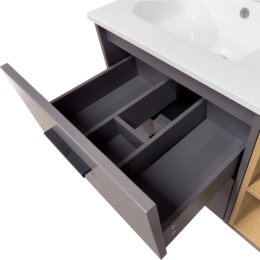 Set baza cu lavoar si oglinda Tolman, 80 cm, gri