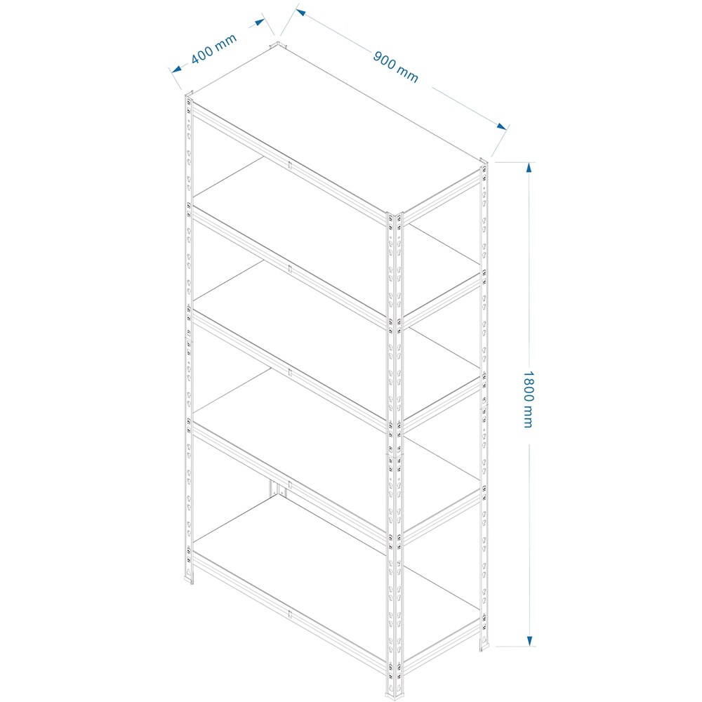 Raft atelier SITE, metal, 90 x 40 x 180 cm, 5 rafturi, max 175 Kg / raft, argintiu