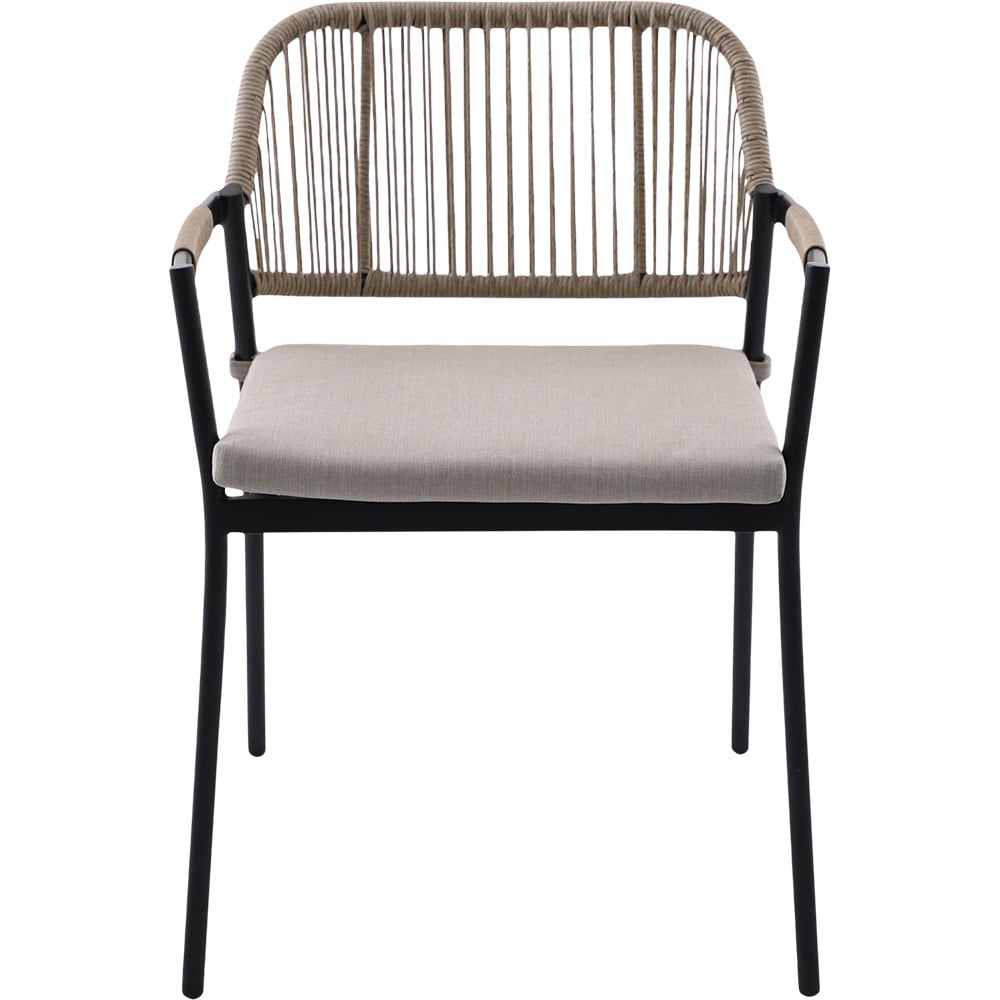 Scaun dining terasa GOODHOME Siliana, 56 x 59 x 76 cm, perna poliester inclusa, sarcina maxima 100 kg, otel si ratan, maro/negru