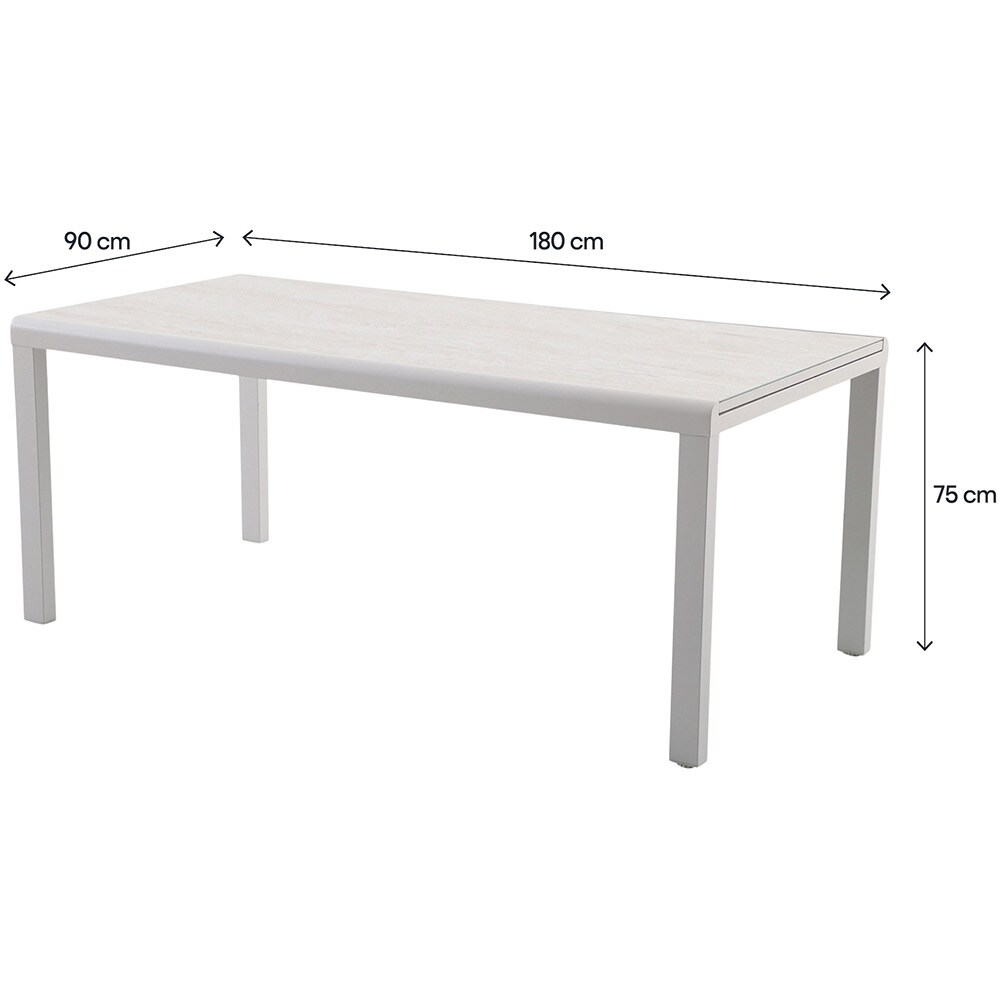 Masa extensibila gradina GOODHOME Mallia, 180-240 x 90 x 75 cm, aluminiu si sticla securizata, alb