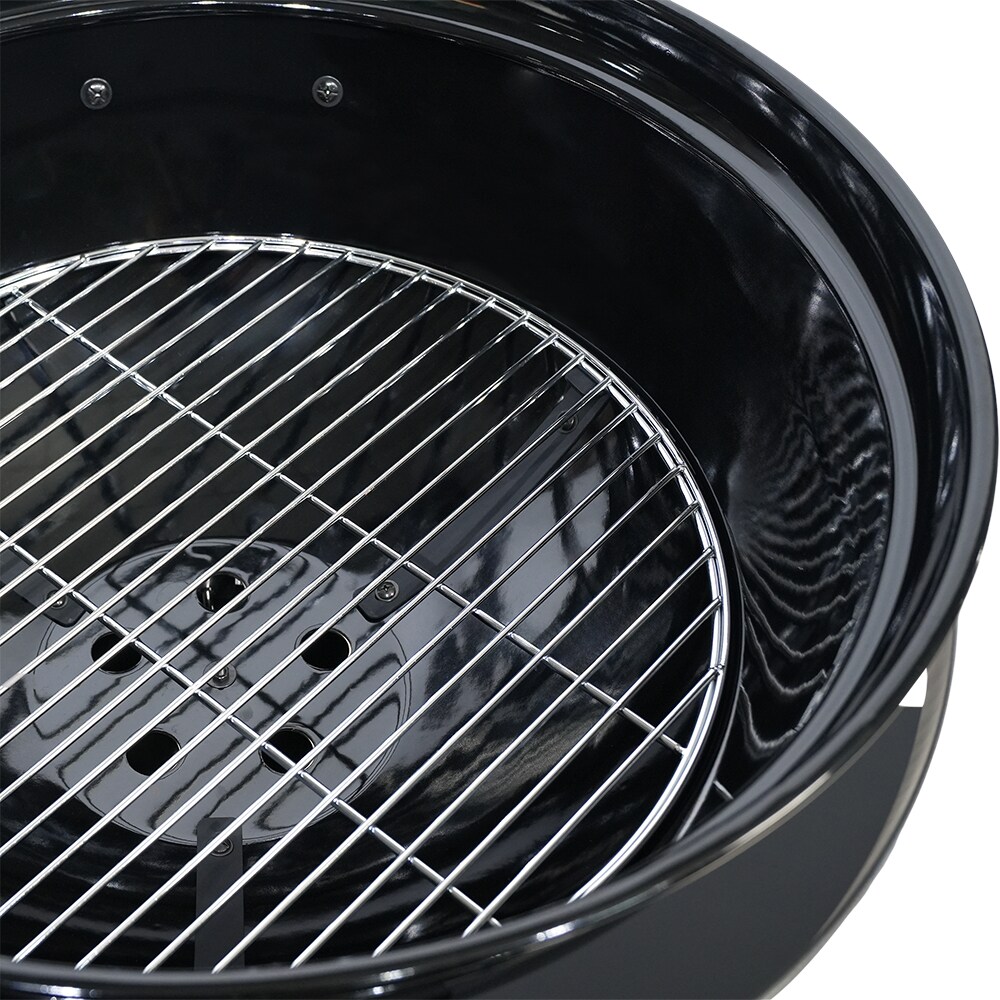 Gratar carbune GOODHOME BBQ Elland, 57cm, 1 suprafata, 4 role, negru
