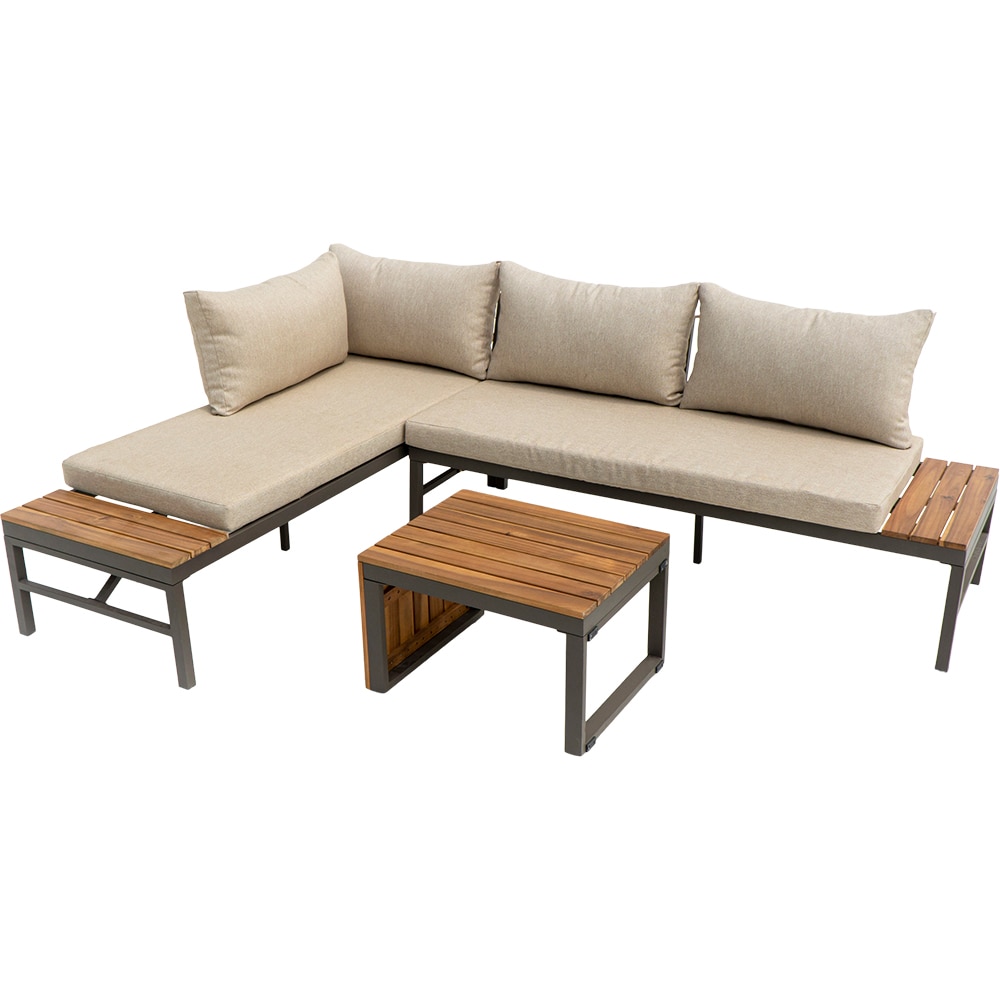 Set mobilier gradina GOODHOME Sumba, 3 piese, crem