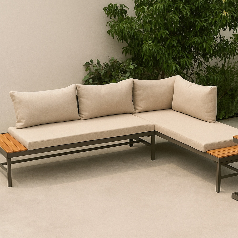 Set mobilier gradina GOODHOME Sumba, 3 piese, crem