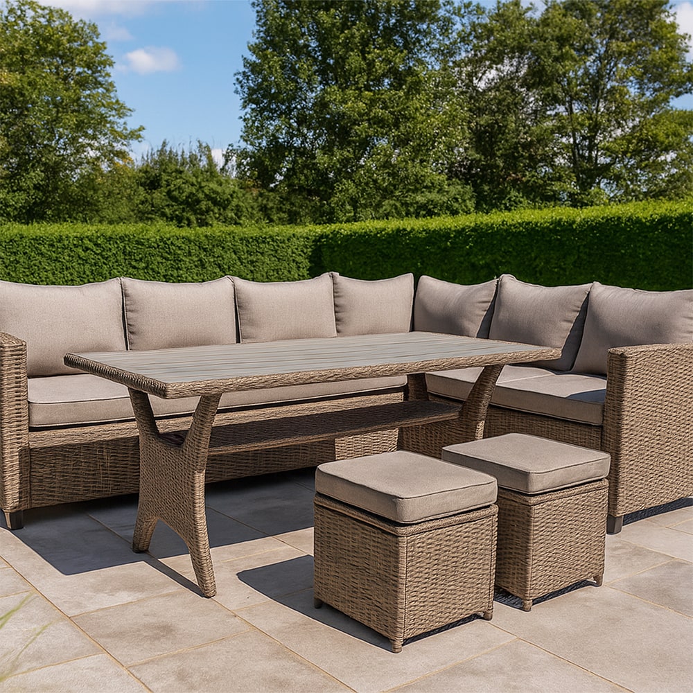 Set mobilier gradina GOODHOME Solari, 7 piese, crem