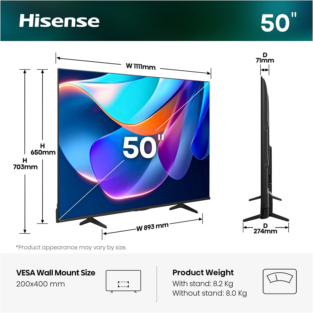 Televizor LED Smart HISENSE 50A69S, Ultra HD 4K, HDR, 126cm