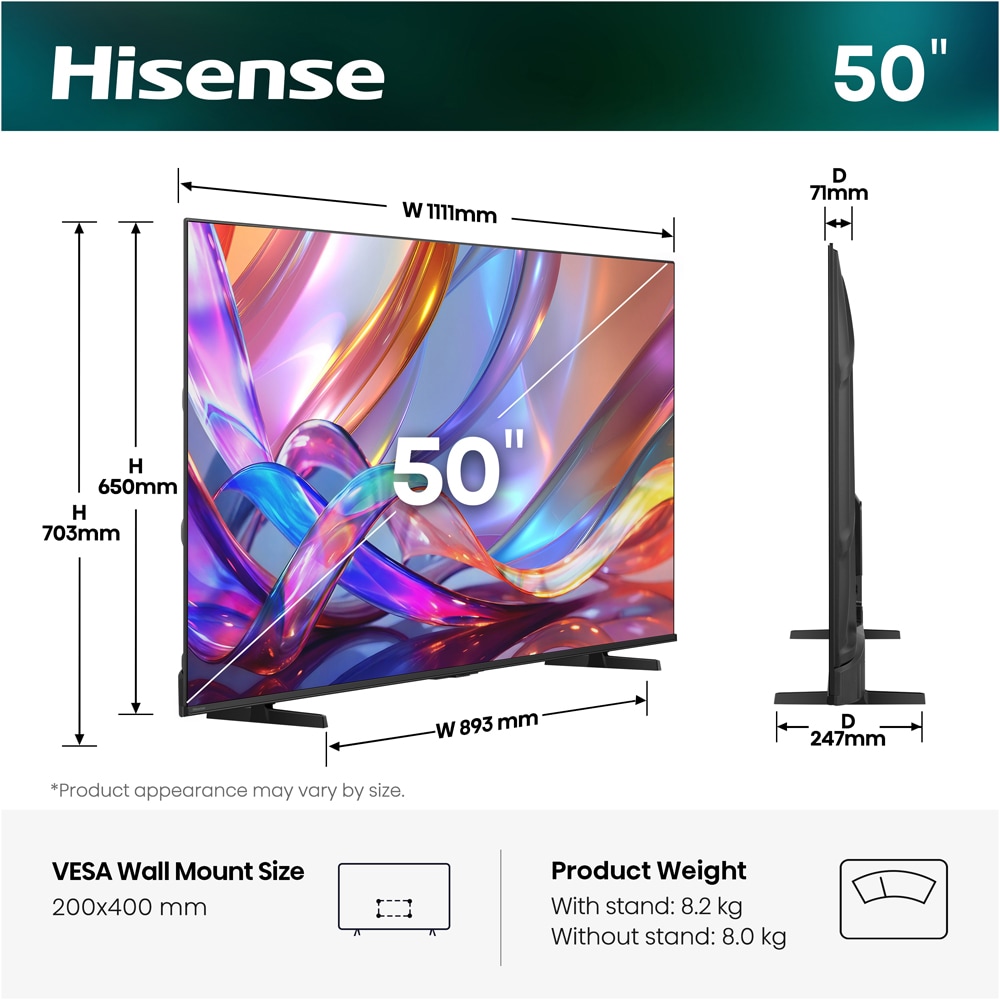 Televizor HI-QLED Smart HISENSE 50E7S, Ultra HD 4K, HDR, 126cm