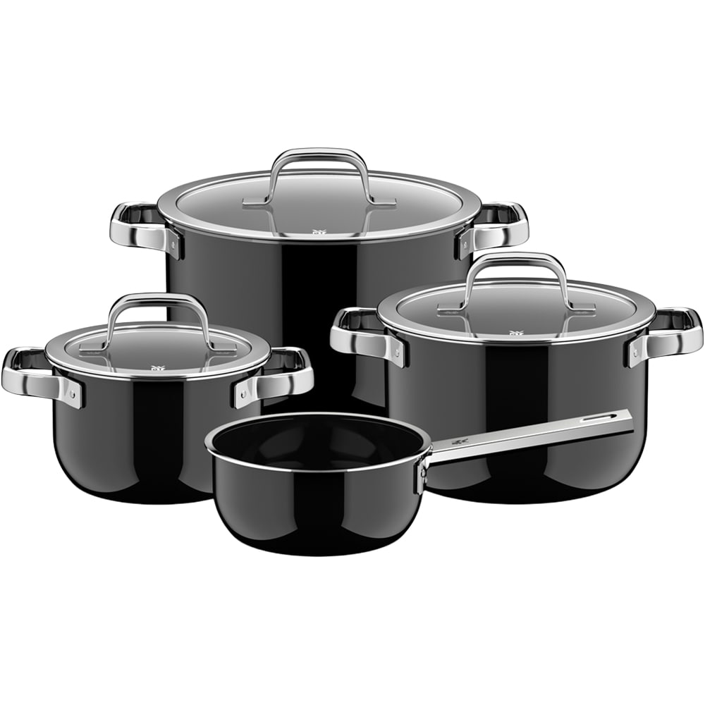 Set vase WMF Fusiontec Mineral Pro 518695290, 4 piese, 16-24cm, 1.3-6.4l, negru