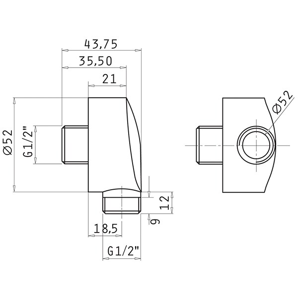 Conector de perete pentru coloana de dus PYRAMIS WC001, gri
