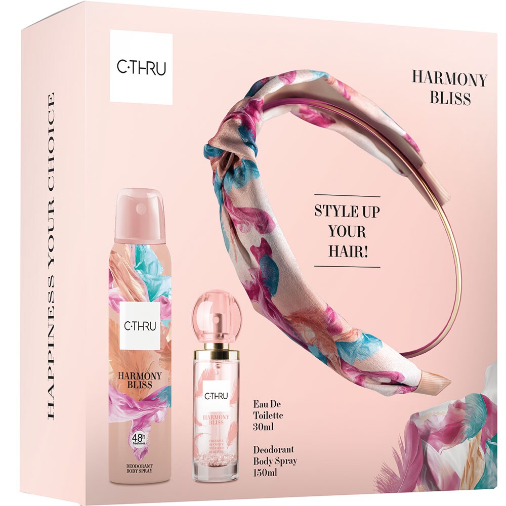 Set cadou C-THRU Harmony Bliss: Apa de toaleta, 30ml + Deodorant spray, 150ml + bentita