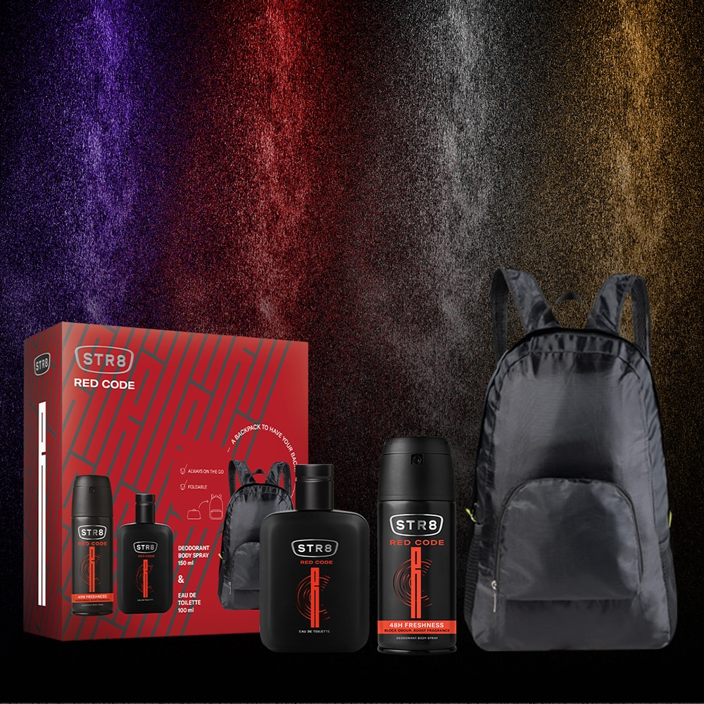 Set ingrijire corp STR8 Red Code: Apa de toaleta, 100ml + Deodorant spray, 150ml + rucsac