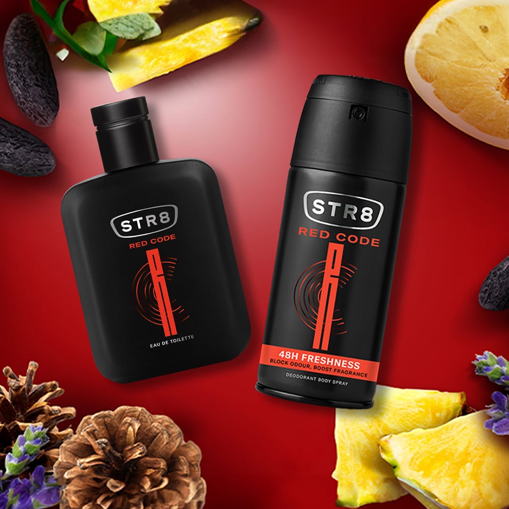 Set ingrijire corp STR8 Red Code: Apa de toaleta, 100ml + Deodorant spray, 150ml + rucsac