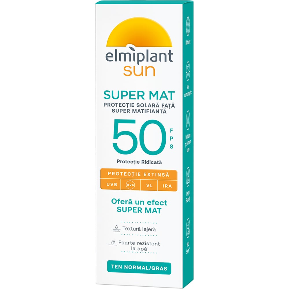 Crema protectie solara pentru fata ELMIPLANT Sun Super Mat, SPF 50, 50ml