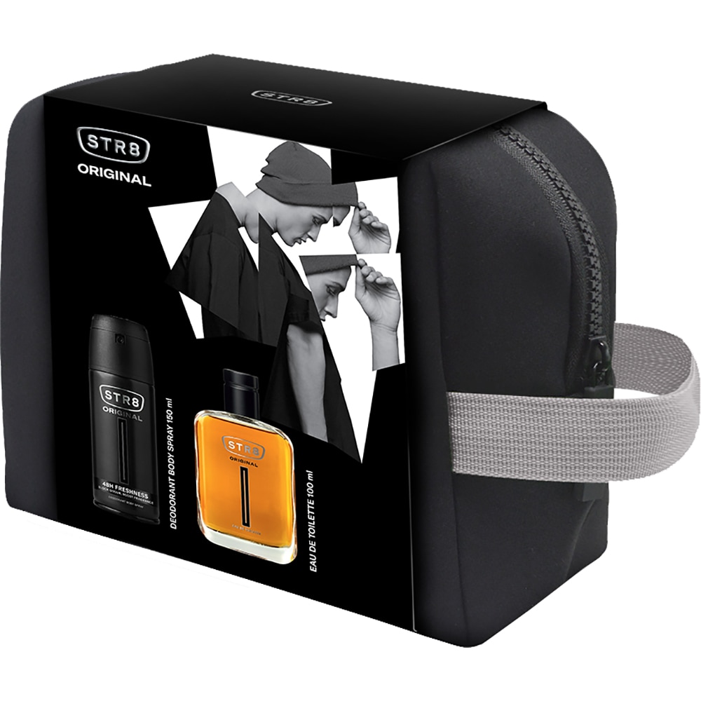 Set ingrijire corp STR8 Original: Apa de toaleta, 100ml + Deodorant spray, 150ml + borseta