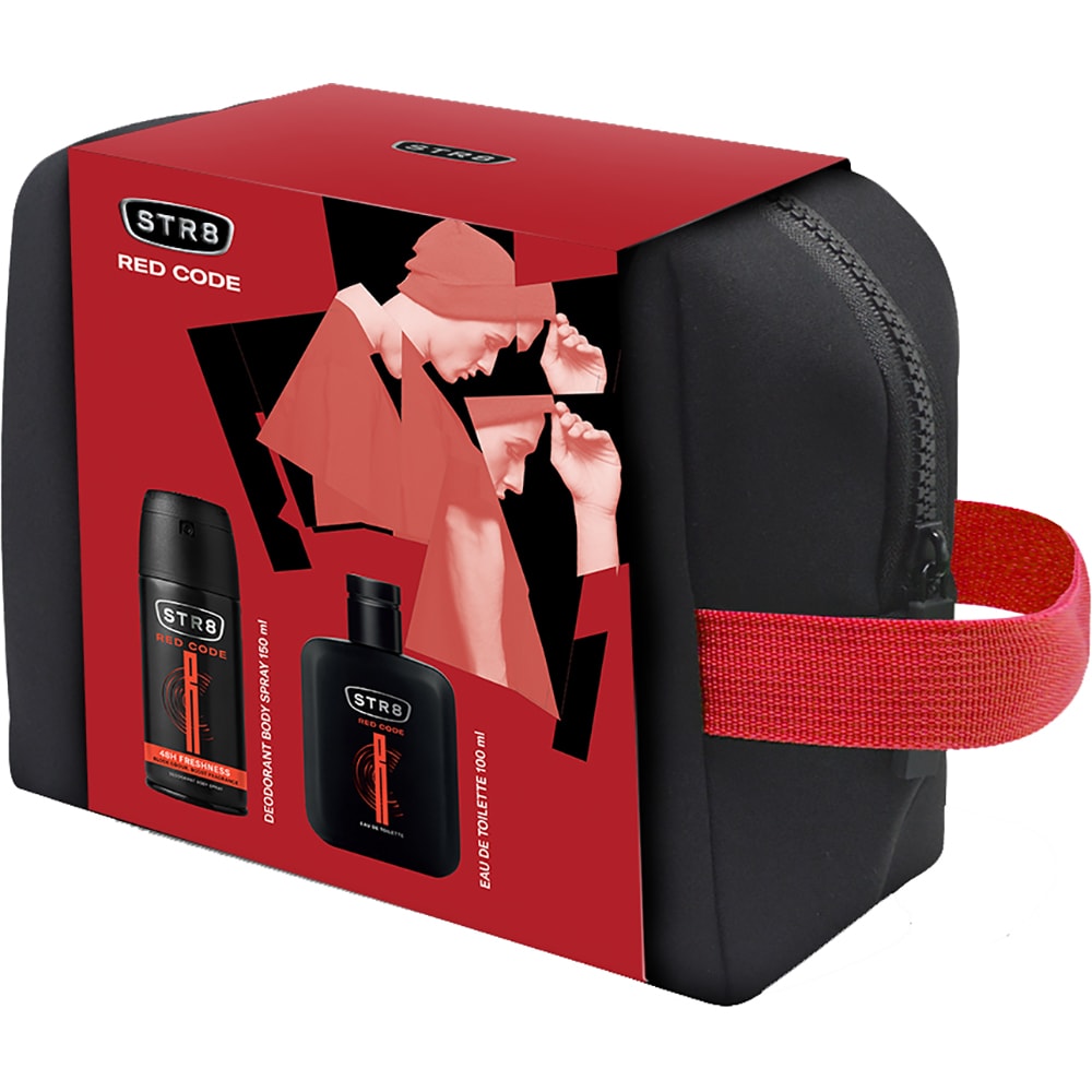 Set ingrijire corp STR8 Red Code: Apa de toaleta, 100ml + Deodorant spray, 150ml + borseta