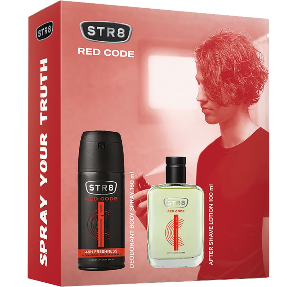 Set ingrijire corp si ten STR8 Red Code: Lotiune after shave, 100ml + Deodorant spray, 150ml