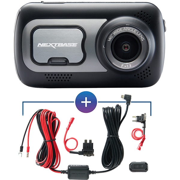 Kit Camera auto DVR NEXT BASE 522GW, 3", Quad HD, Wi-Fi, G-Senzor + Kit alimentare directa