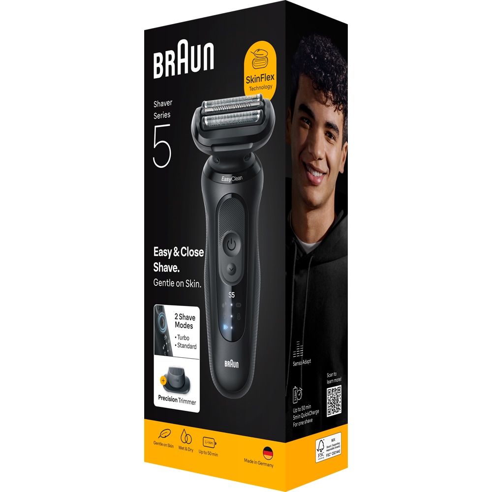 Aparat de ras BRAUN Series 5 52-N1200S, acumulator, autonomie 50 min, negru