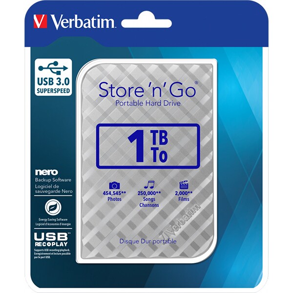 Hard Disk extern VERBATIM Store 'n' Go, 1TB, USB 3.0, argintiu-negru