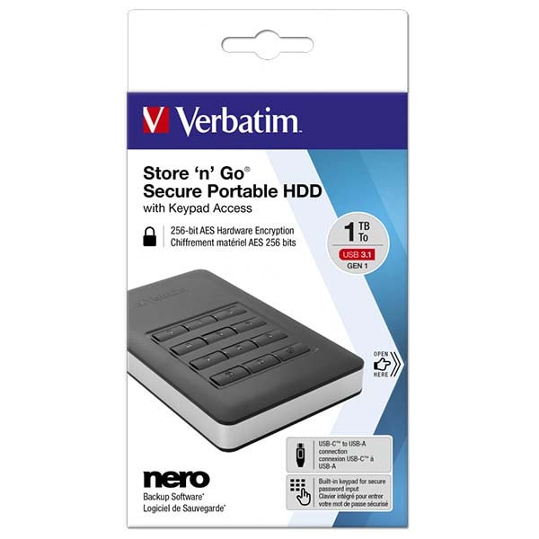 Hard Disk extern VERBATIM Store 'n' Go Keypad Access, 1TB, USB 3.1, negru