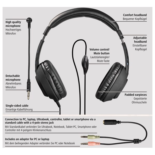 Casti PC HAMA Black Desire, 3.5mm, negru