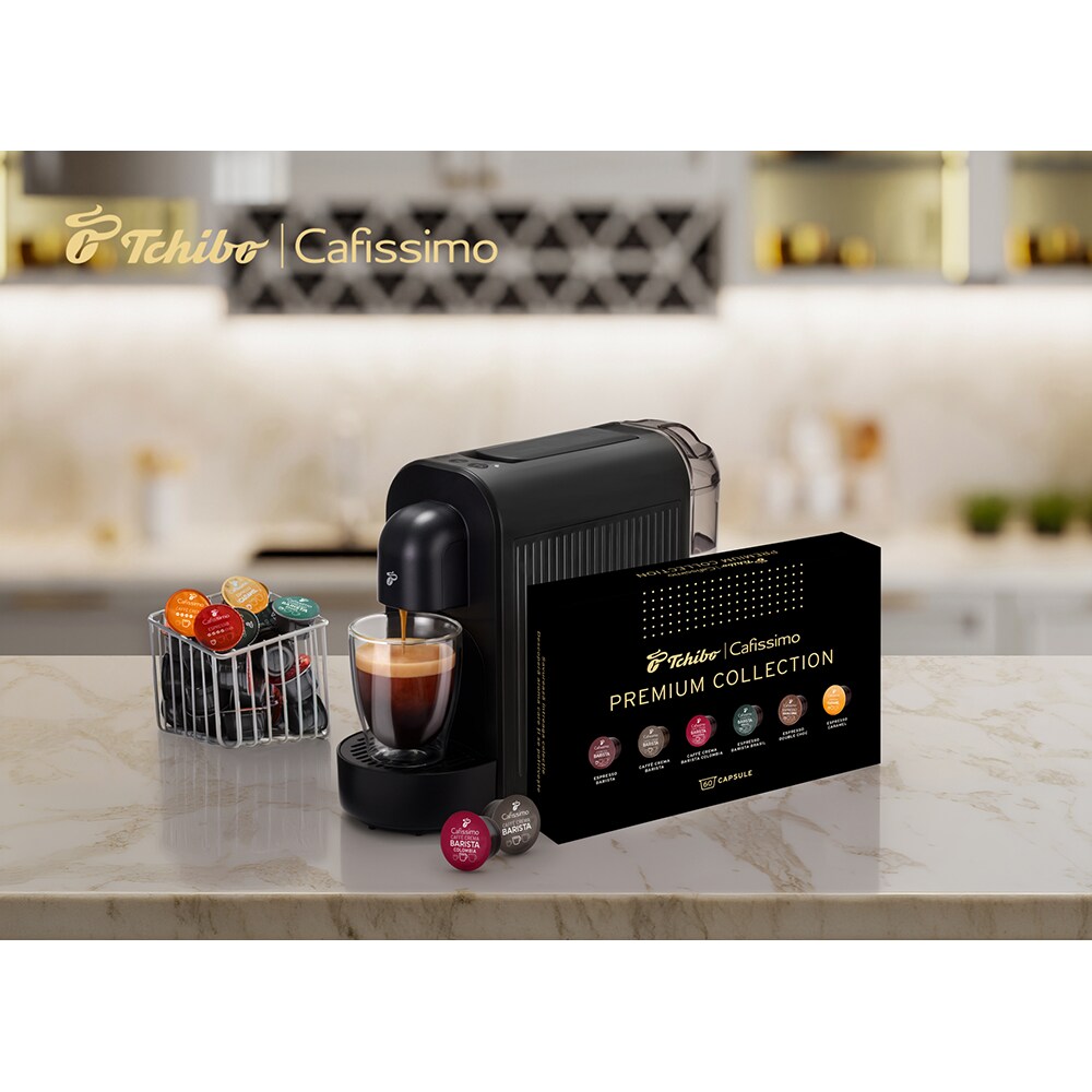 Pachet: Espressor capsule TCHIBO Cafissimo Now + 60 capsule Premium Collection 544196, 0.65l, 1250W, 15 bar, negru