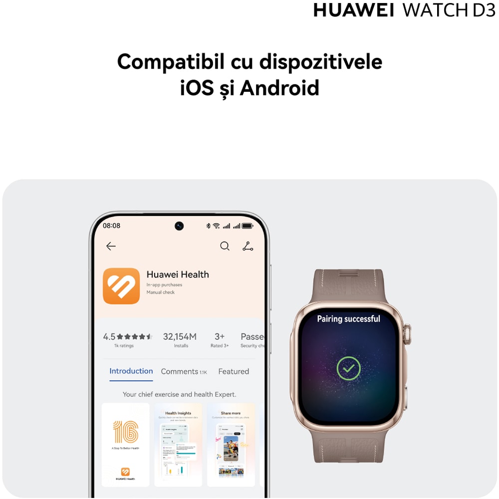 Smartwatch HUAWEI Watch D3, Android/iOS, Mocha Gold