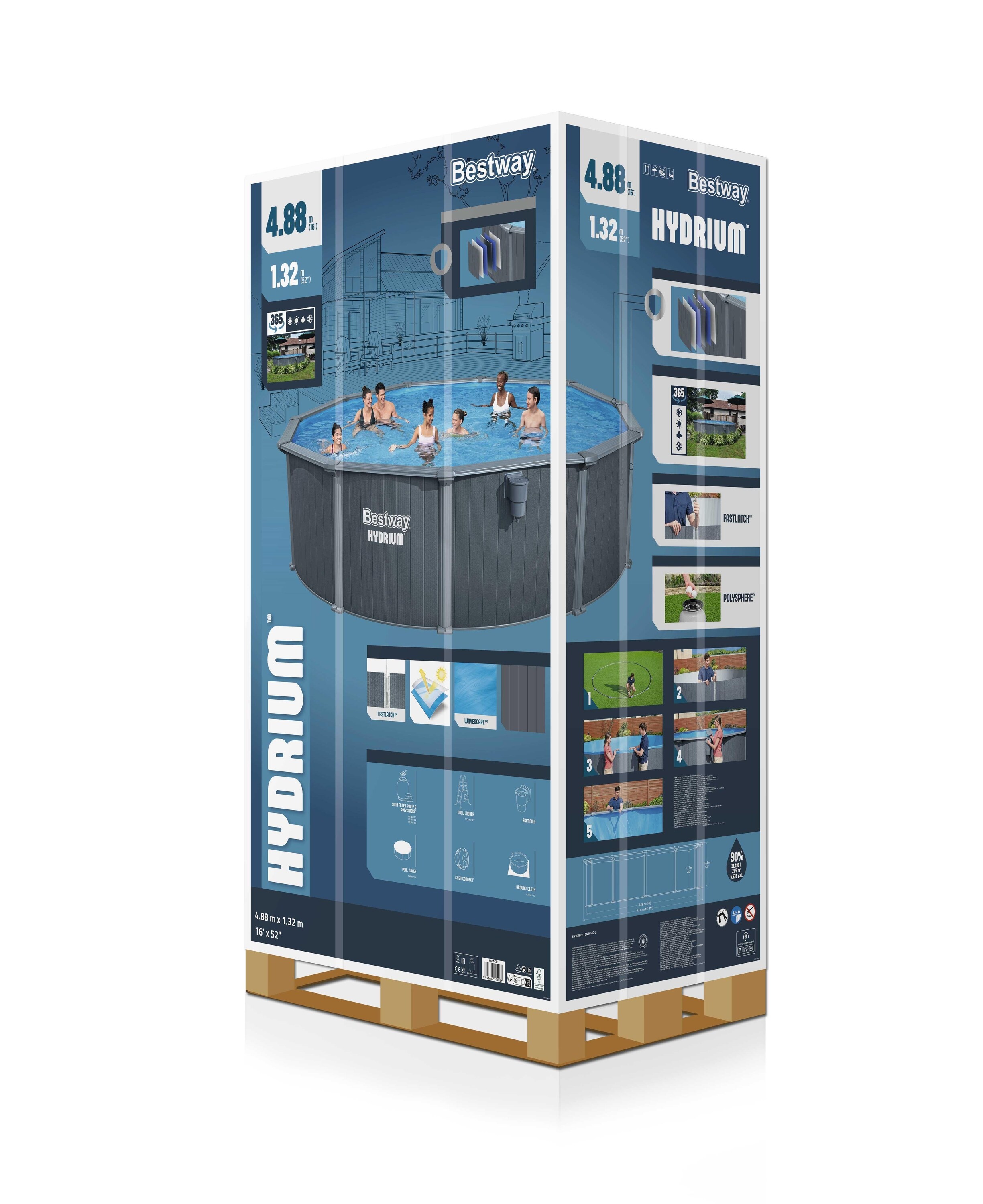 Piscina BESTWAY HYDRIUM, rotunda, otel galvanizat, 488x132 cm, 21490L