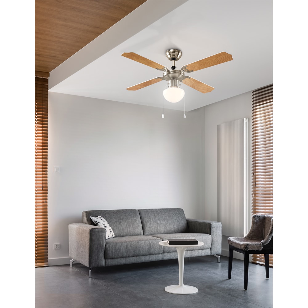 Plafoniera cu ventilator EGLO, E27, 4.9W, 470 lm, IP20, nichel