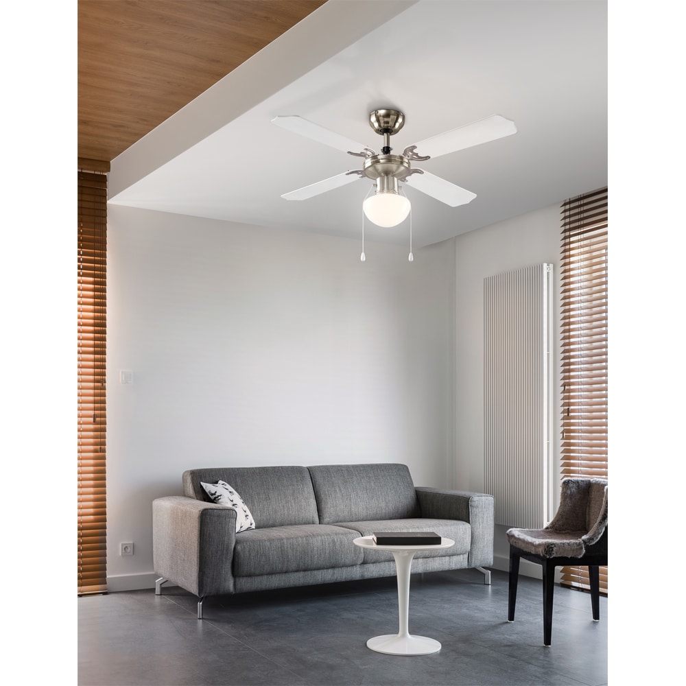 Plafoniera cu ventilator EGLO, E27, 4.9W, 470 lm, IP20, nichel