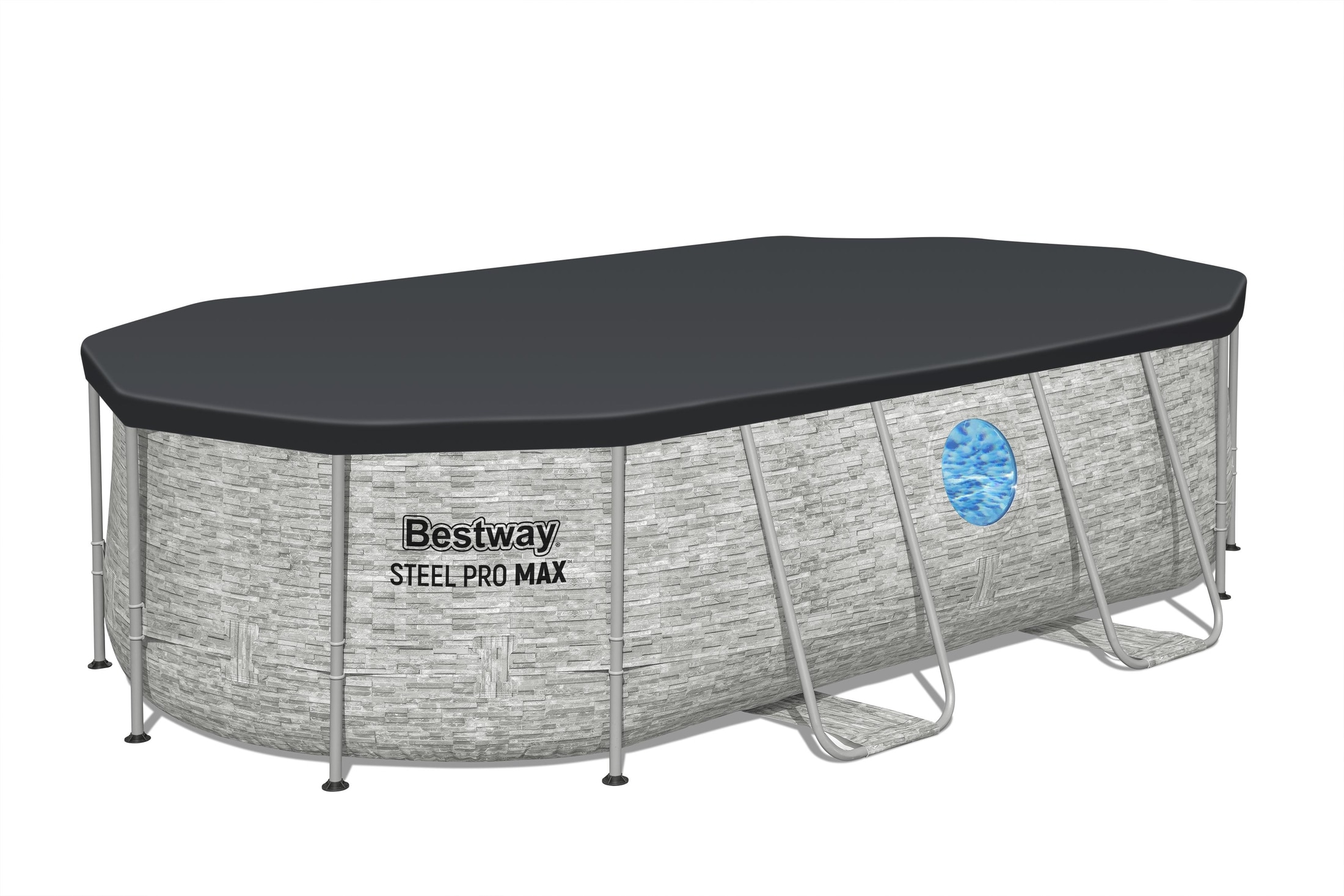 Piscina BESTWAY STEEL PRO MAX Splashview, ovala, cu ferestre, 427x250x100 cm, 7250L