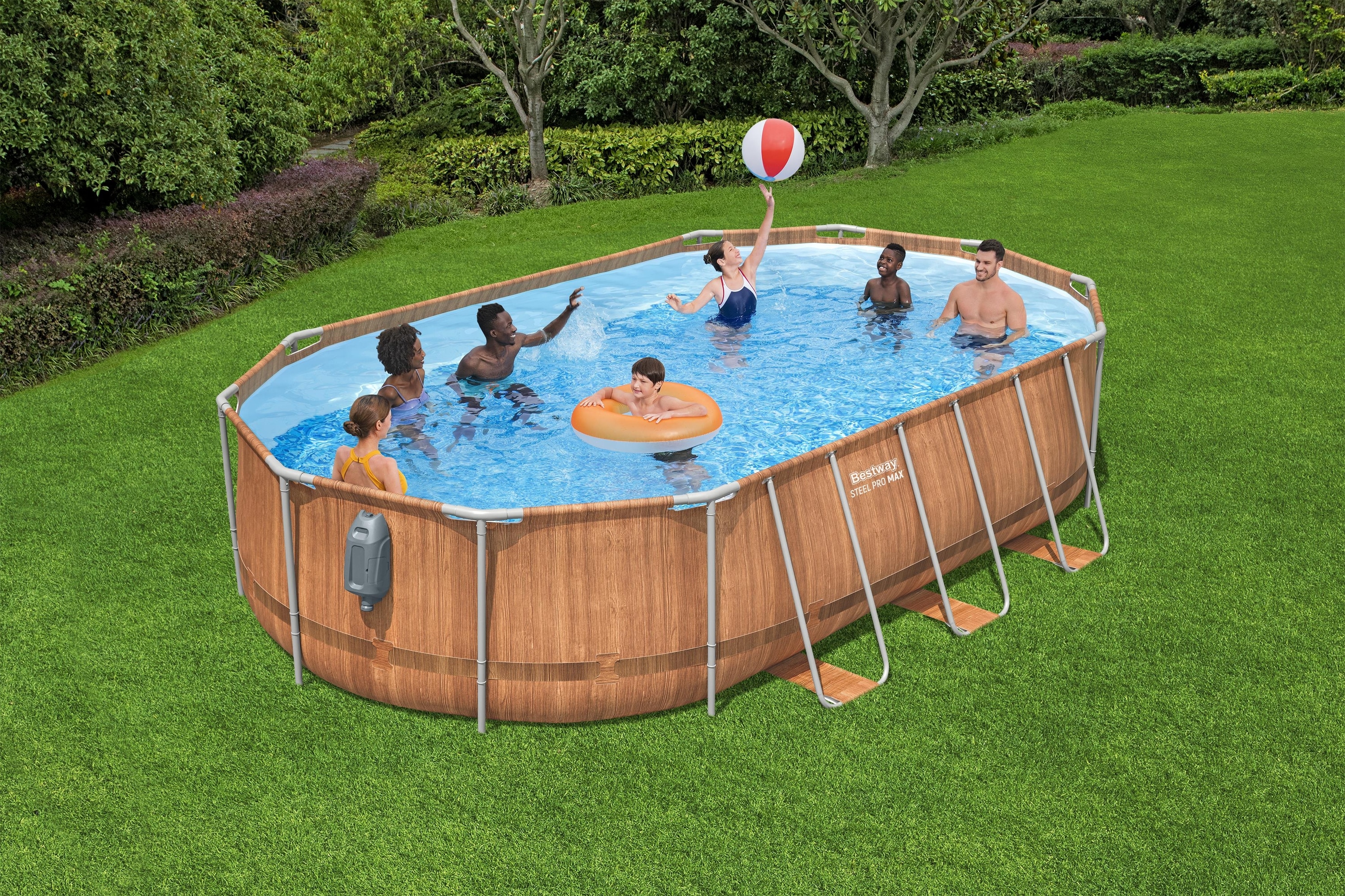 Piscina supraterana BESTWAY STEEL PRO MAX Comfort Jet Series, ovala, 610x366x122 cm, 20241L