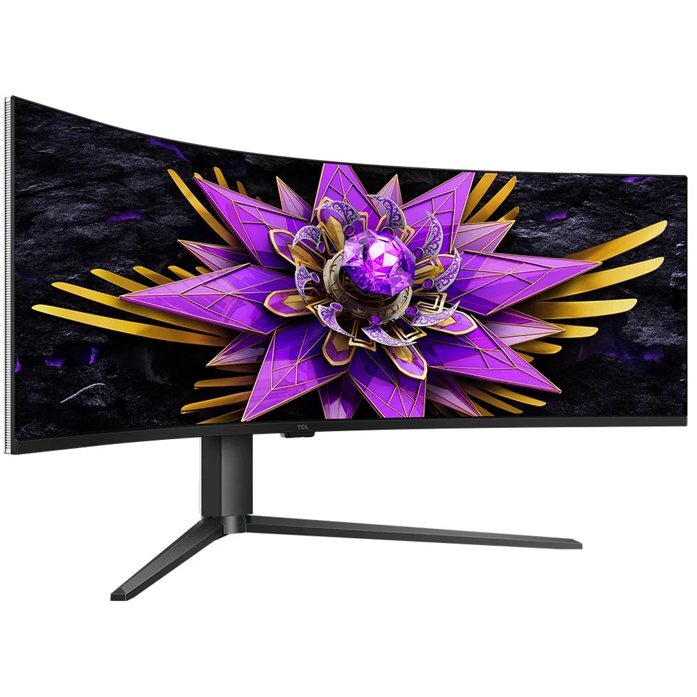Monitor curbat QD-Mini LED Fast-HVA TCL 57R94, 57", Dual-UHD, 120Hz, FreeSync Premium, alb-negru