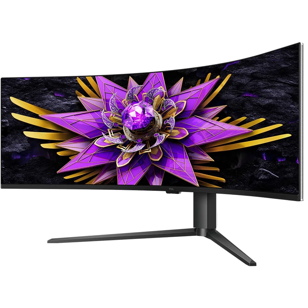 Monitor curbat QD-Mini LED Fast-HVA TCL 57R94, 57", Dual-UHD, 120Hz, FreeSync Premium, alb-negru
